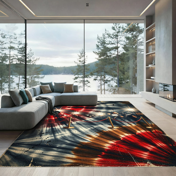 Crimson White Burst Tie Dye Rug
