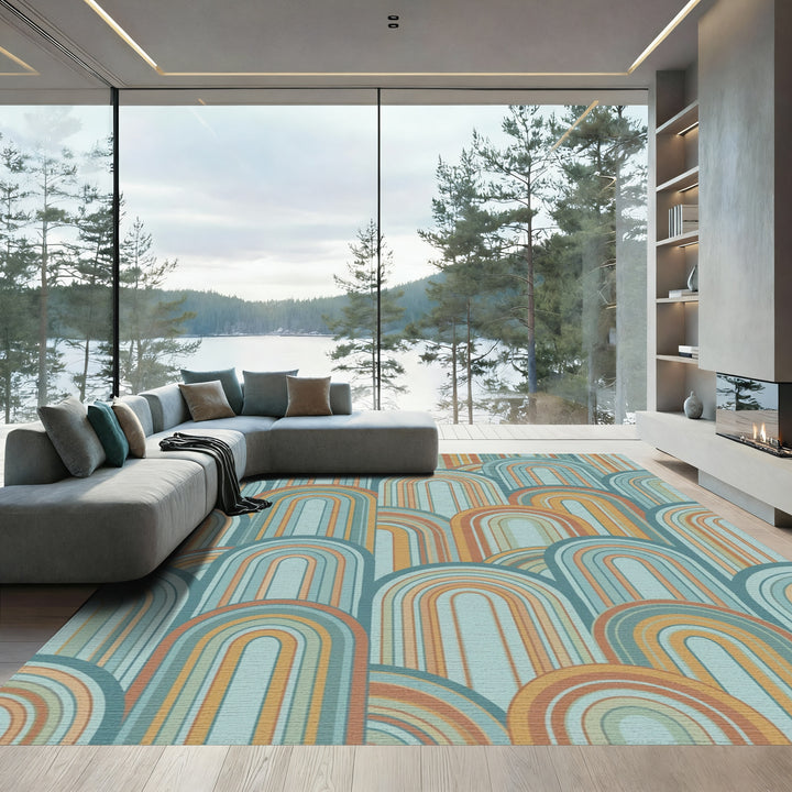 Retro Arch Rainbow Warm Tones Rug