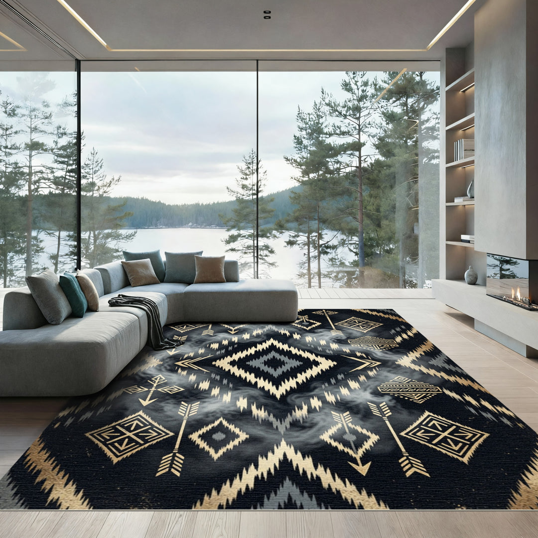 Black Gold Geometric Arrow Medallion Rug