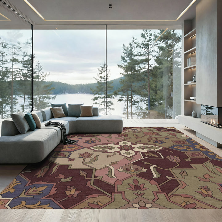 Deep Rose Floral Medallion Harmony Rug