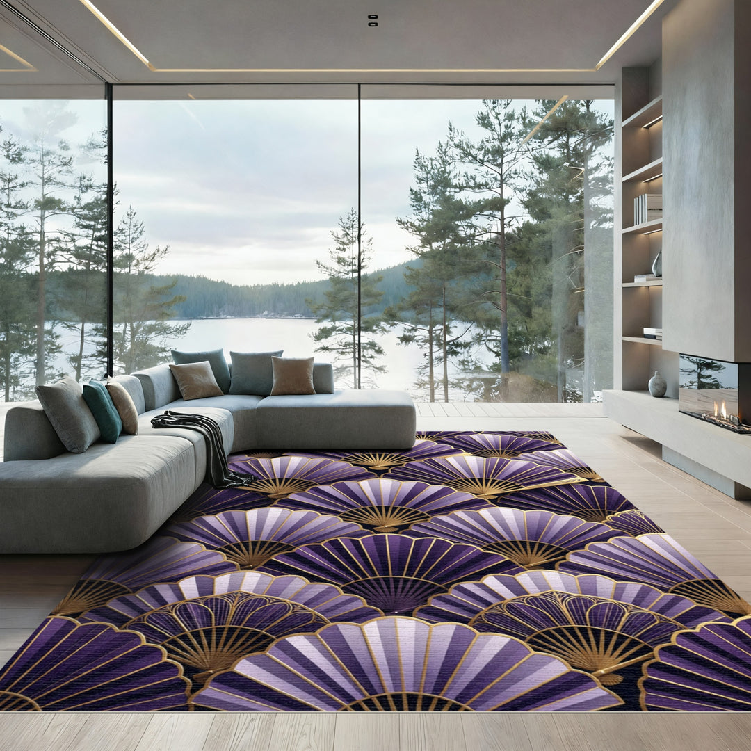 Elegant Purple Fan Art Deco Rug