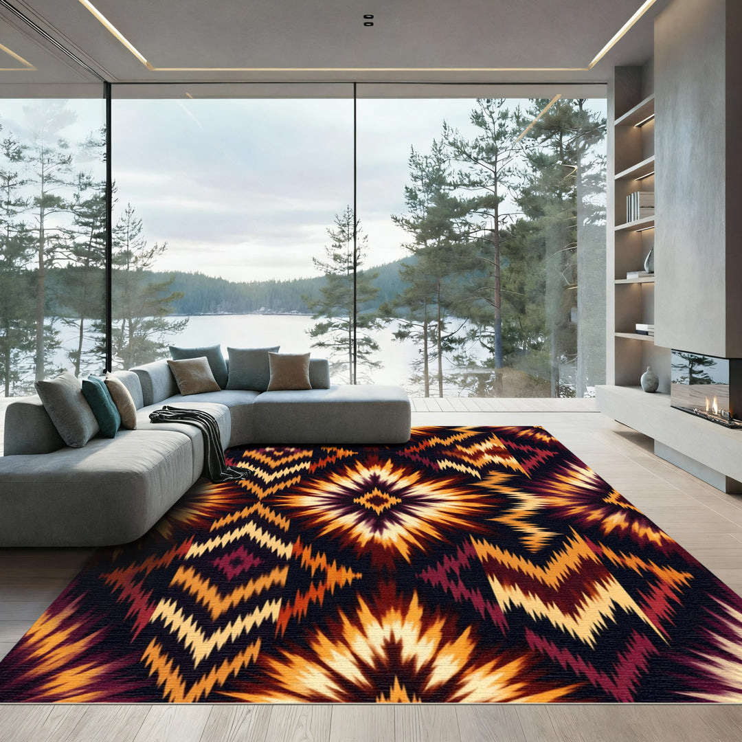 Fiery Sunburst Diamond Geometric Rug