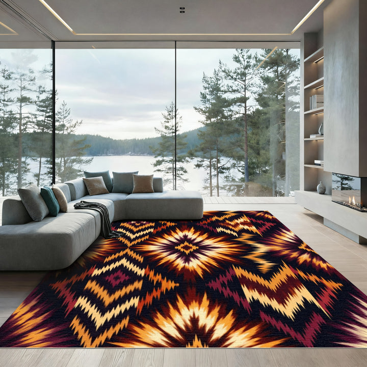 Fiery Sunburst Diamond Geometric Rug
