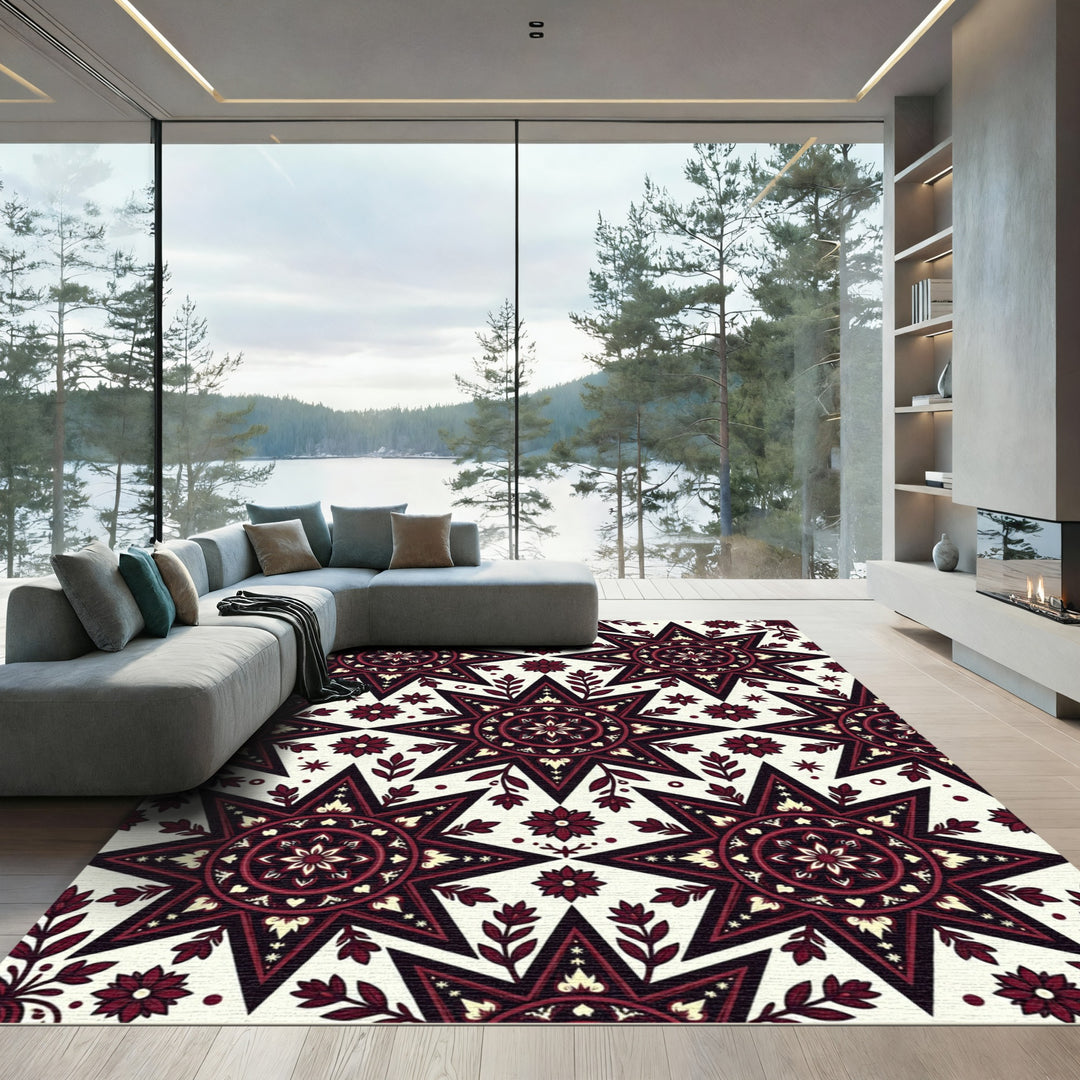 Crimson Medallion Star Garden Rug