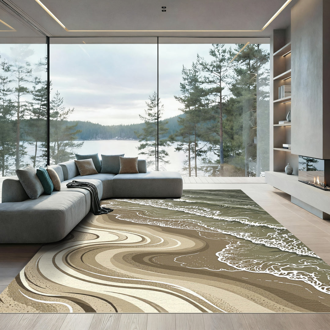 Coastal Seafoam Waves Sandstripes Rug