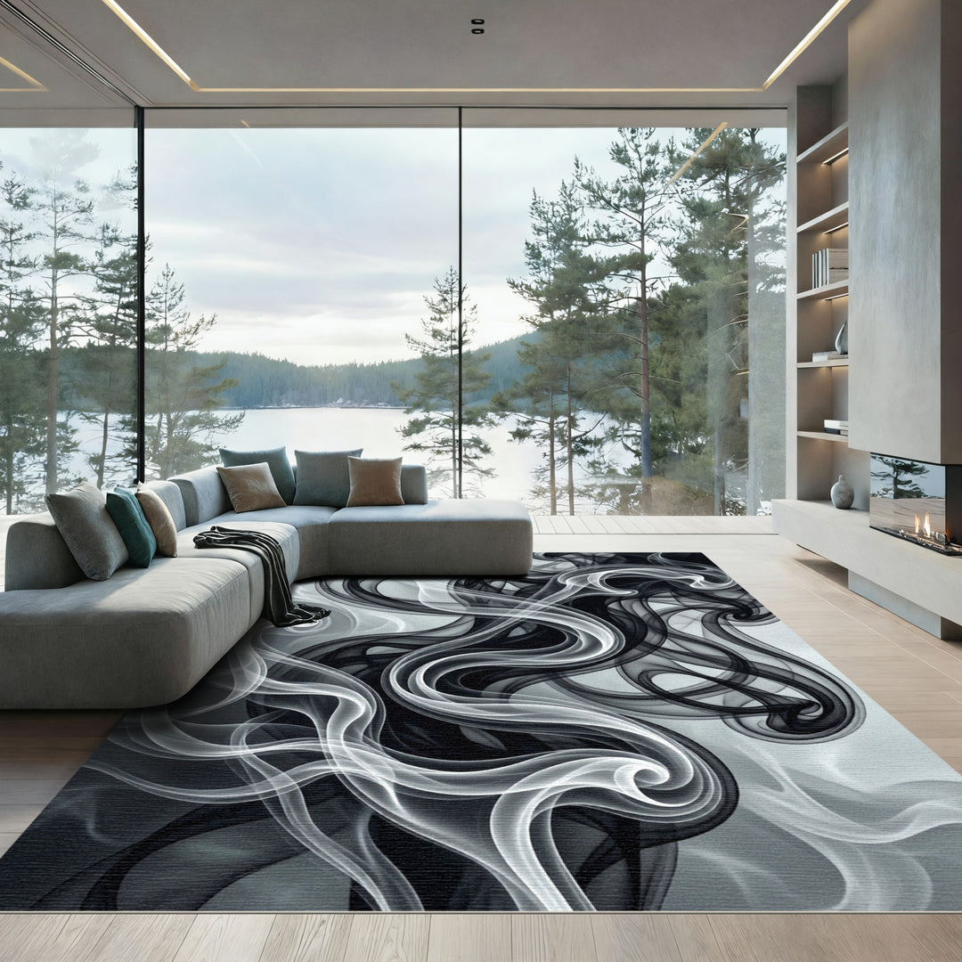 Monochromatic Smoke Swirl Area Rug