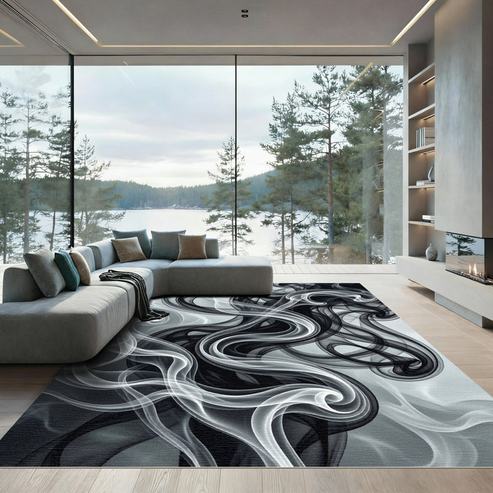 Monochromatic Smoke Swirl Area Rug