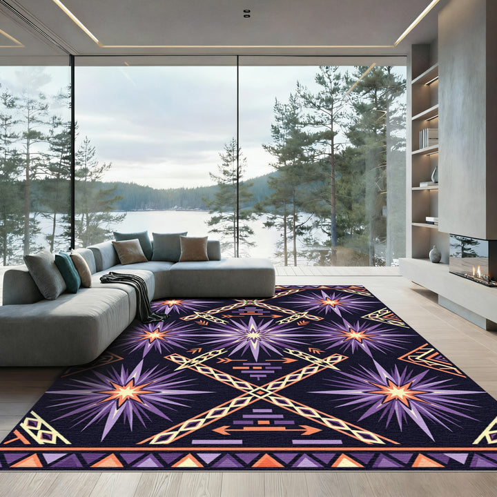 Purple Orange Starburst Geometric Rug