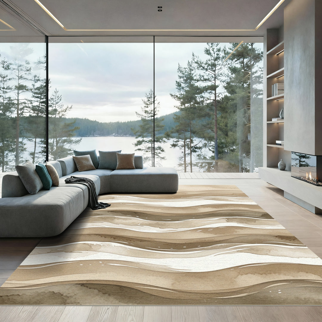 Earthy Brown Wave Watercolor Rug
