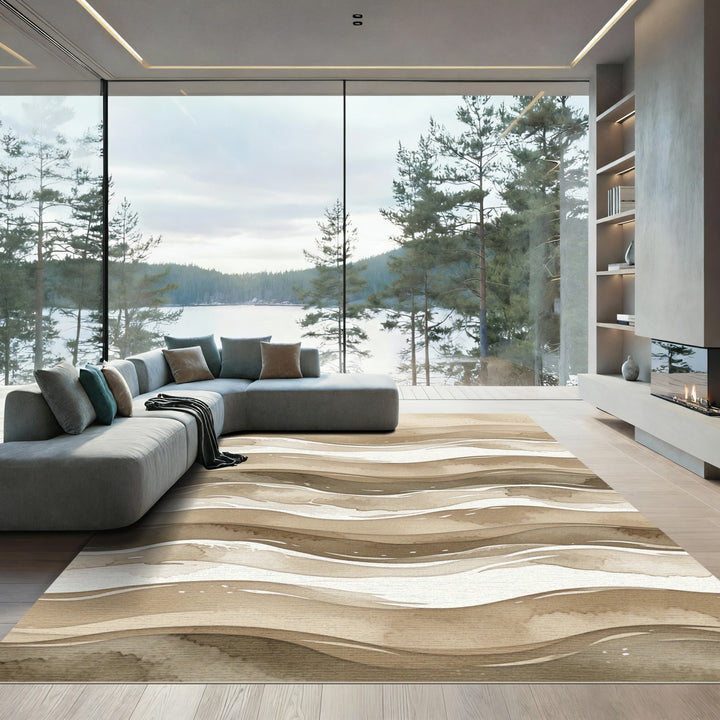 Earthy Brown Wave Watercolor Rug