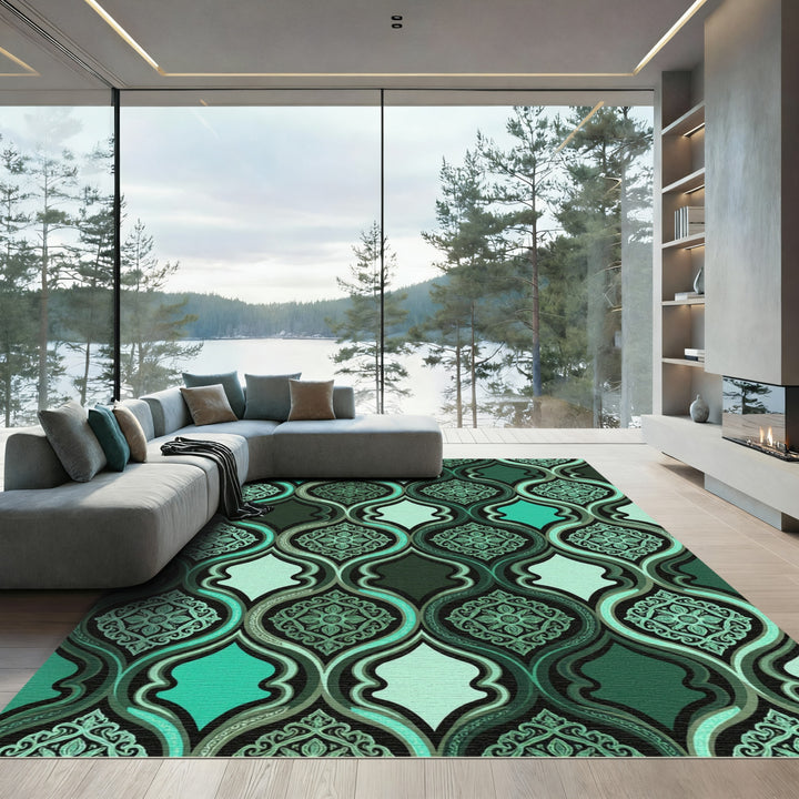 Emerald Arabesque Medallion Lattice Rug