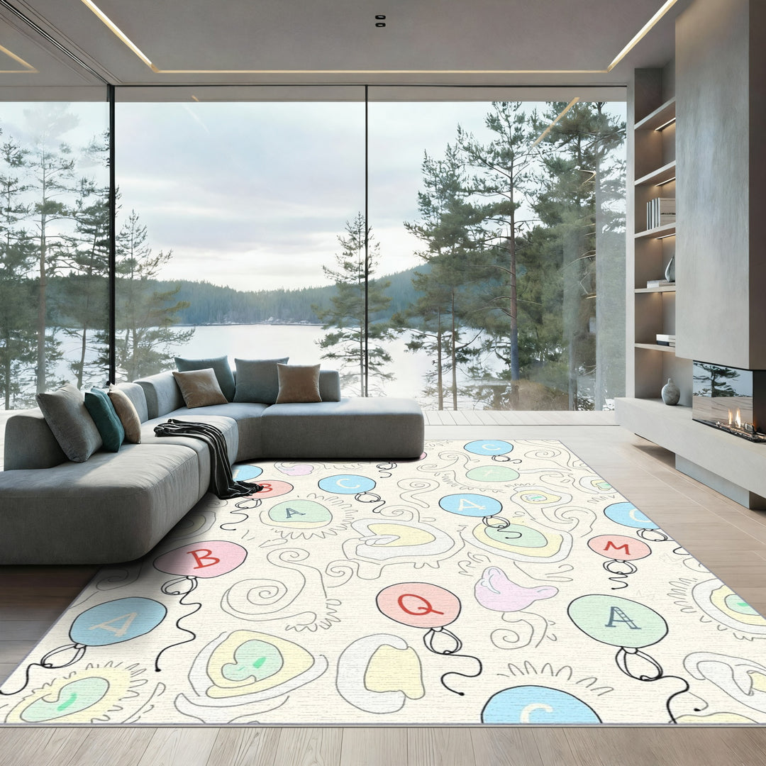 Playful Alphabet Balloons Pastel Swirls Rug
