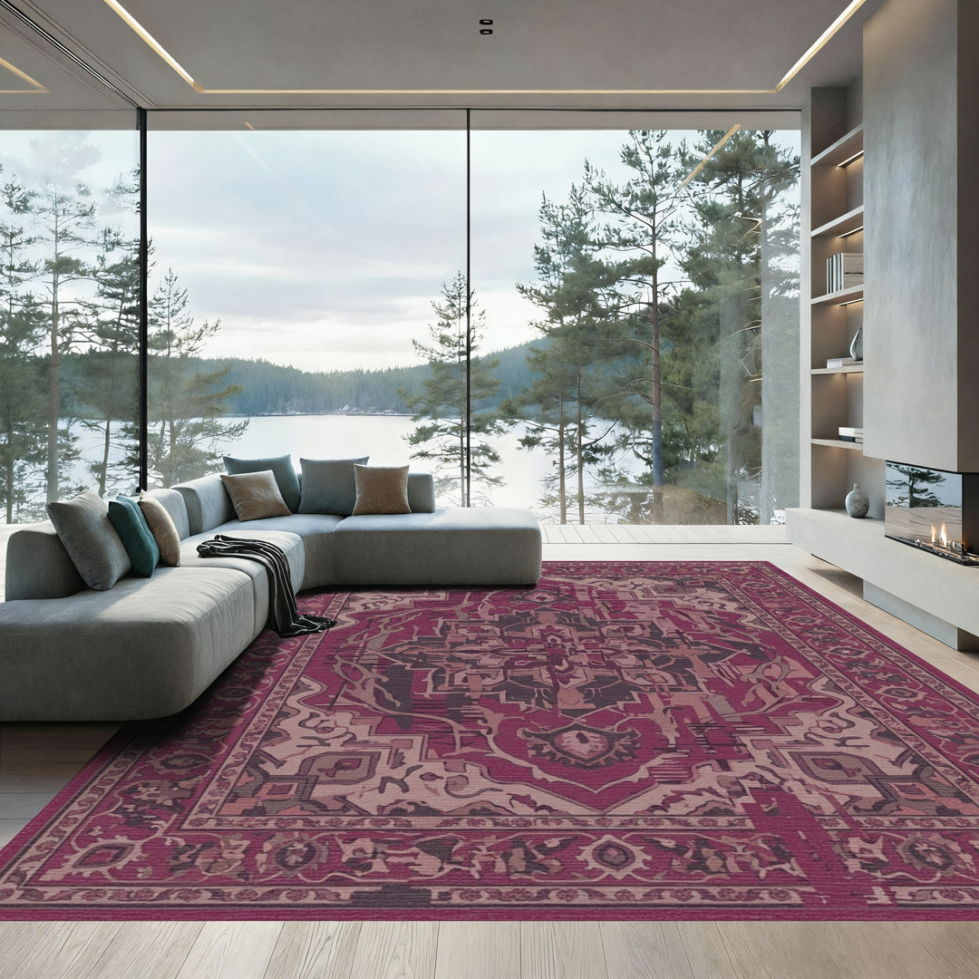Aubergine Abstract Vintage Medallion Rug