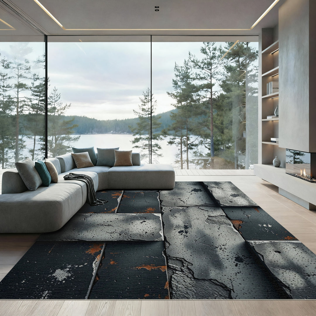 Gritty Textured Abstract Grunge tiles Rug