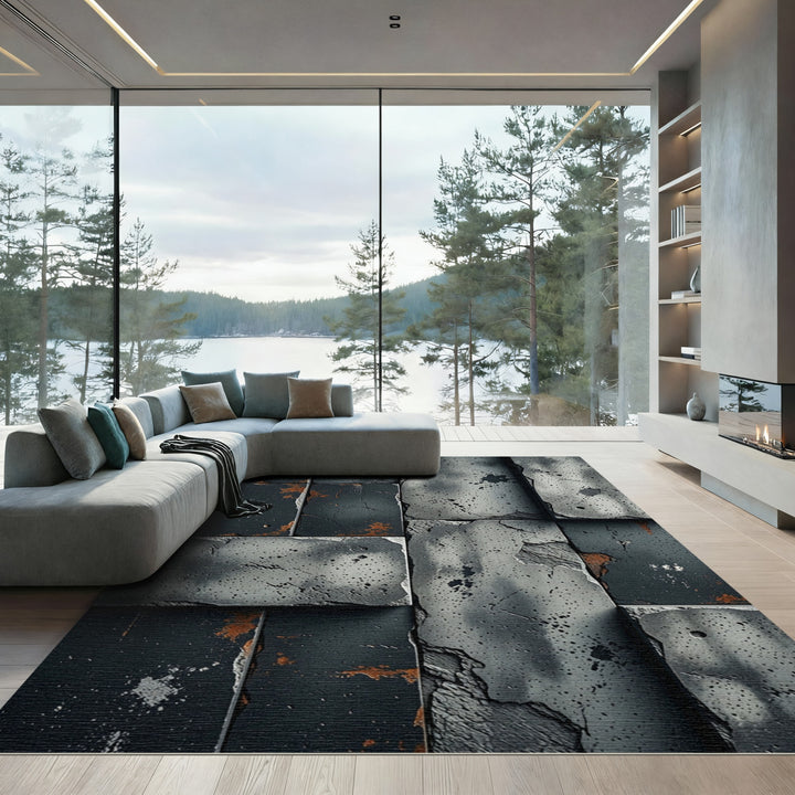 Gritty Textured Abstract Grunge tiles Rug