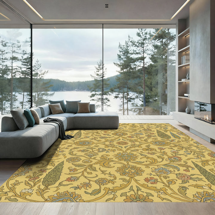 Golden Yellow Floral Cypress Garden Rug