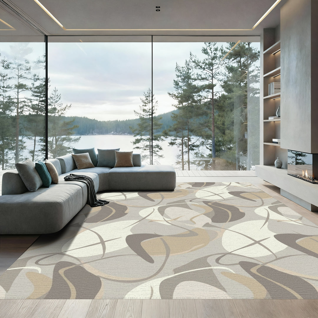 Neutral Abstract Flowing Sinuous Forms Rug