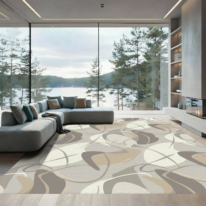 Neutral Abstract Flowing Sinuous Forms Rug