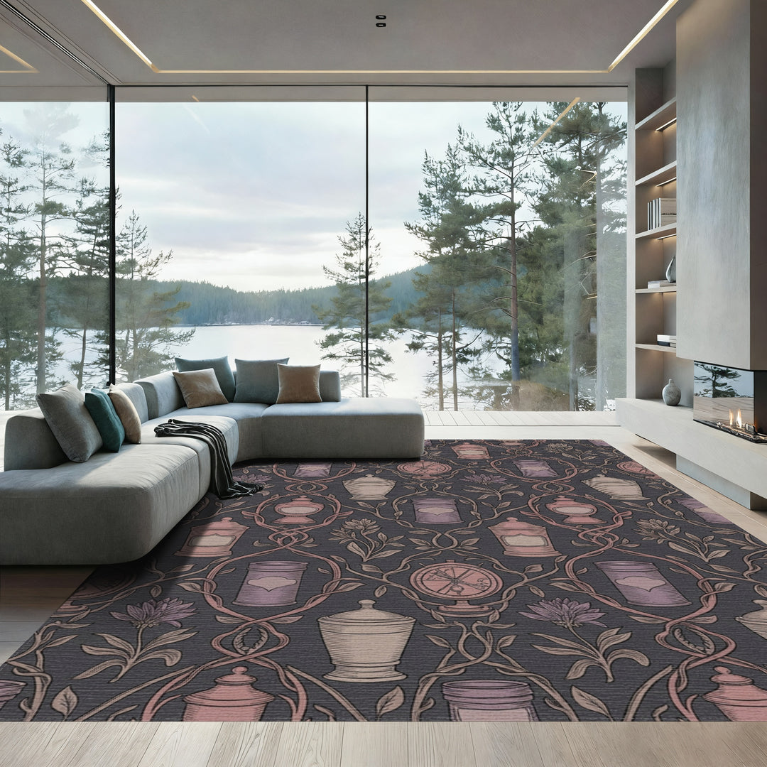 Victorian Apothecary Jars Botanical Vine Rug