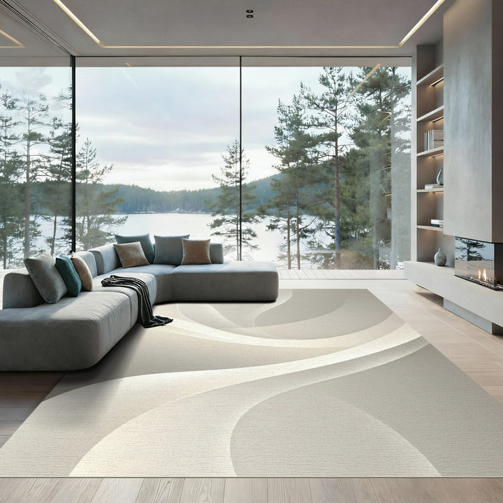 Creamy White Flowing Swirl Rug