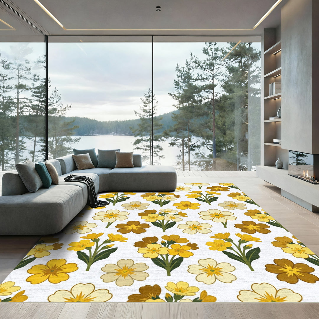 Sunny Yellow Primrose Floral Arrangement Rug