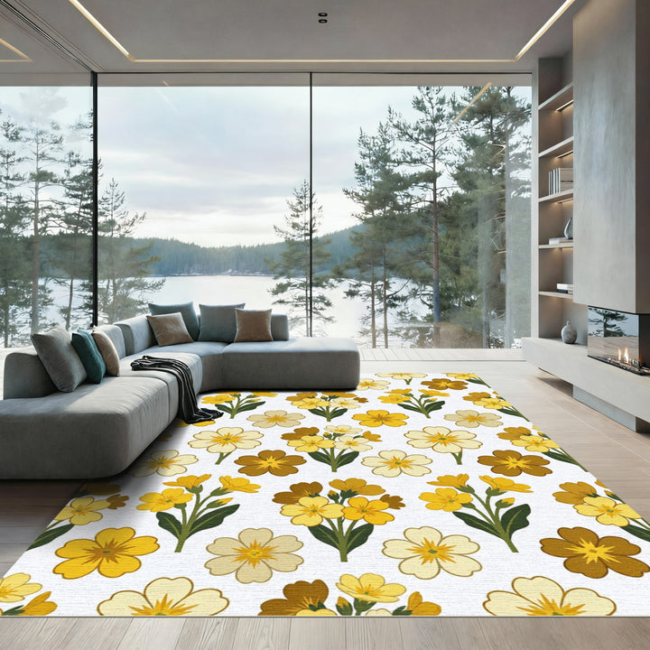 Sunny Yellow Primrose Floral Arrangement Rug