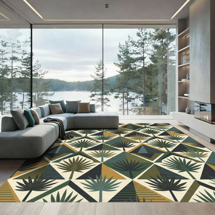 Tropical Palm Triangles Earthy Tones Rug