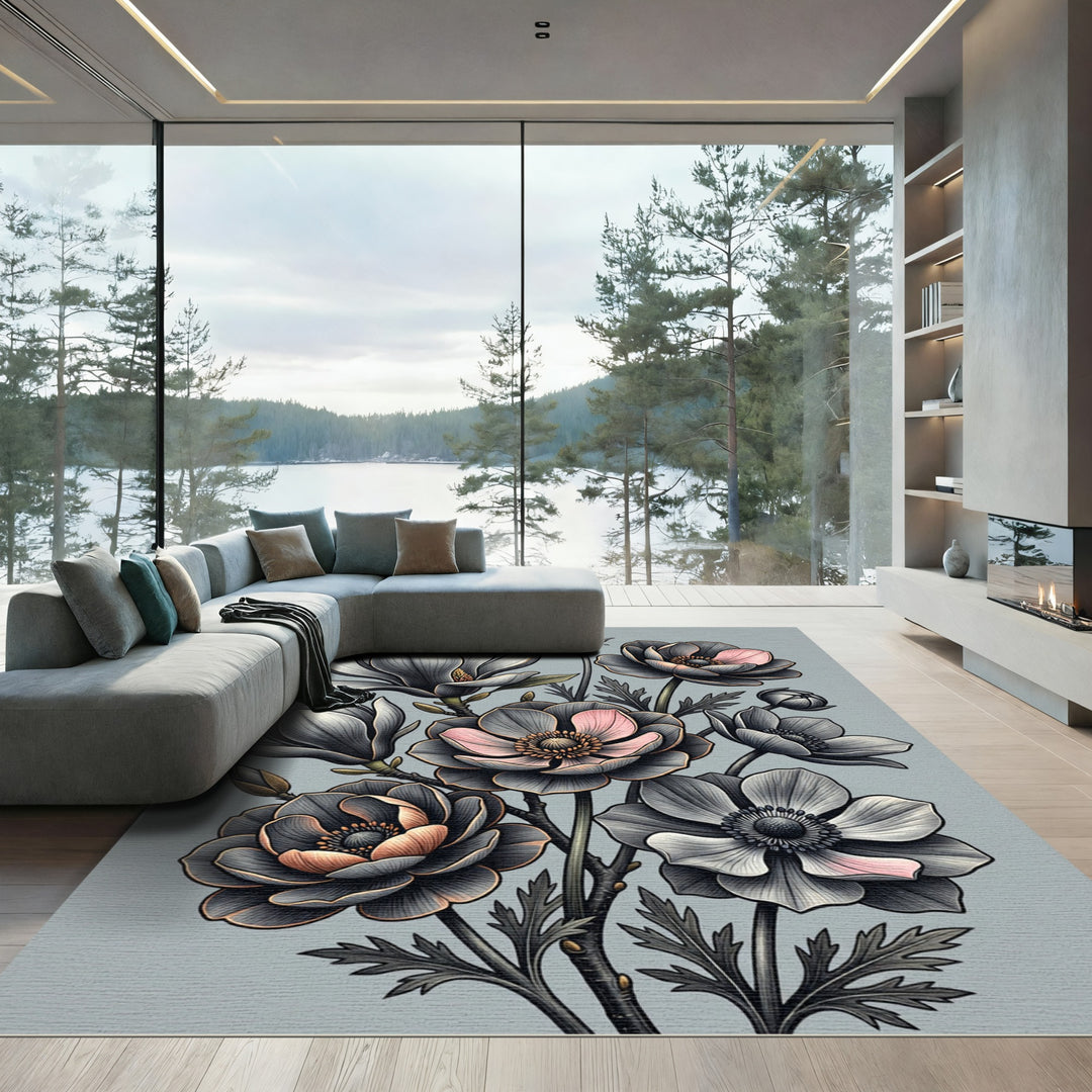 Monochromatic Floral Blossom Arrangement Rug