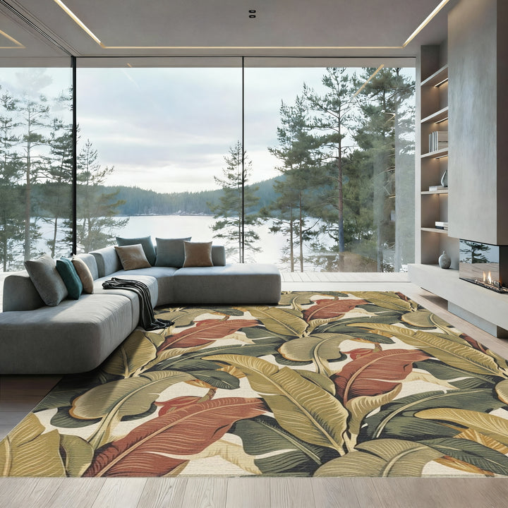 Vintage Tropical Banana Leaf Arrangement Rug