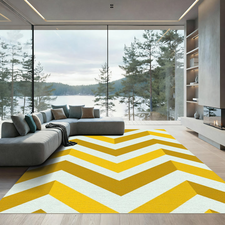 Chevron Gold Yellow White Rug