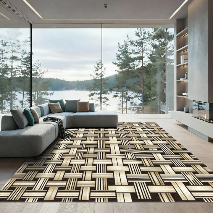 Woven Tan Geometric Texture Rug