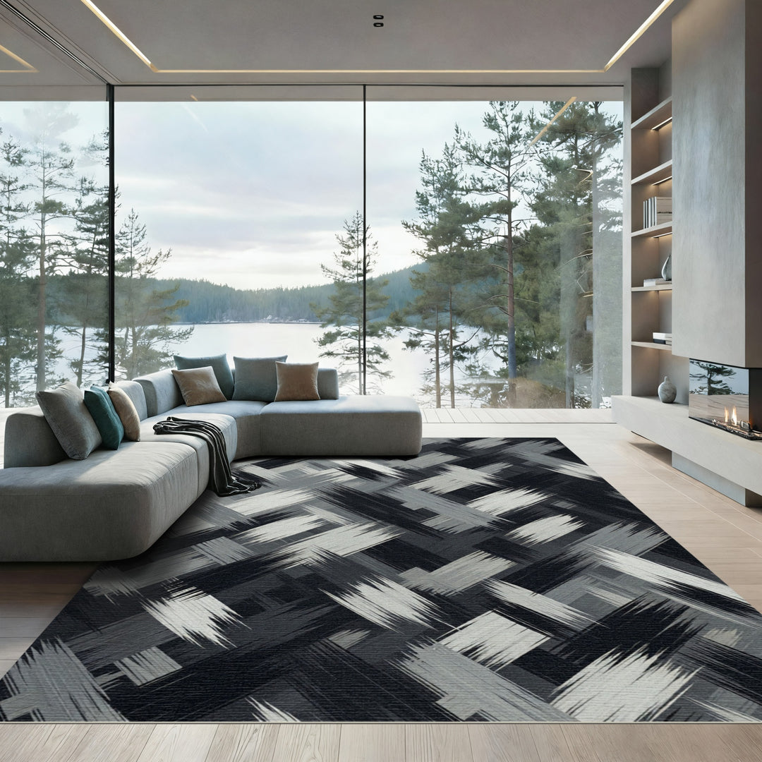 Abstract Brushstroke Geometric Rug