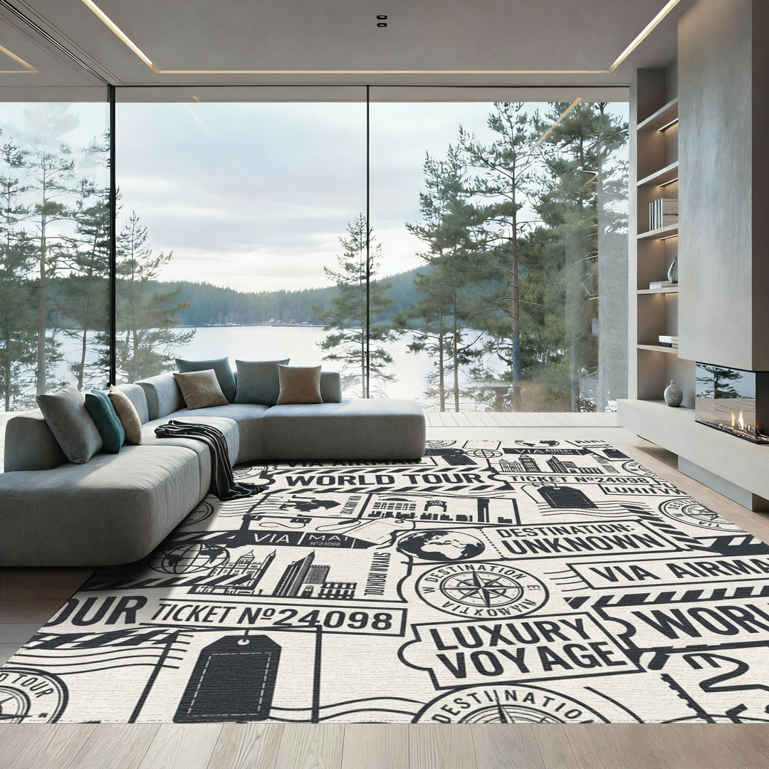 Vintage Stamp Collage World Tour Rug