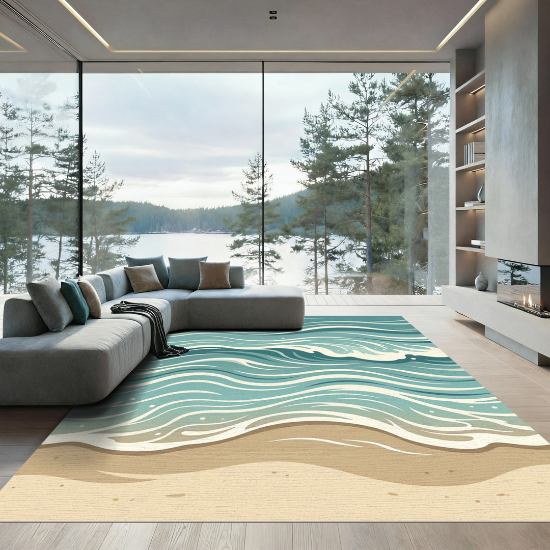 Coastal Turquoise Ocean Wave Rug