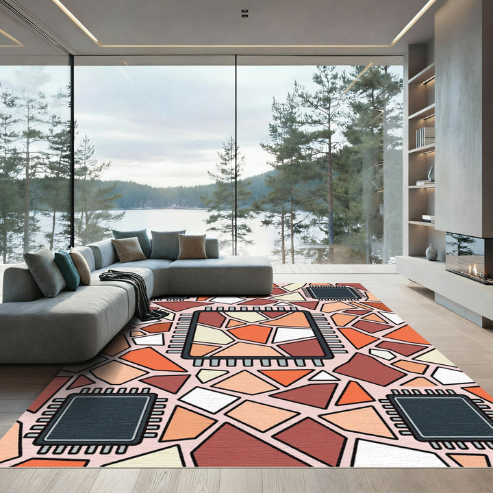 Warm Geometric Chip Mosaic Rug