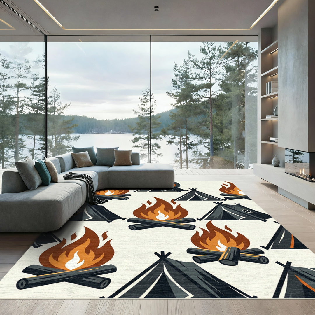 Campfire Tent Cozy Outdoor Illustration Rug