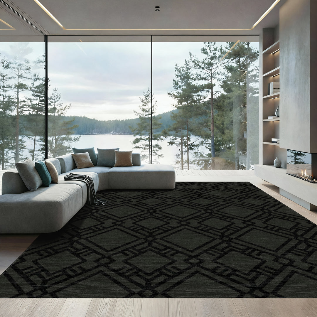 Dark Gray Geometric Diamond Art Deco Rug