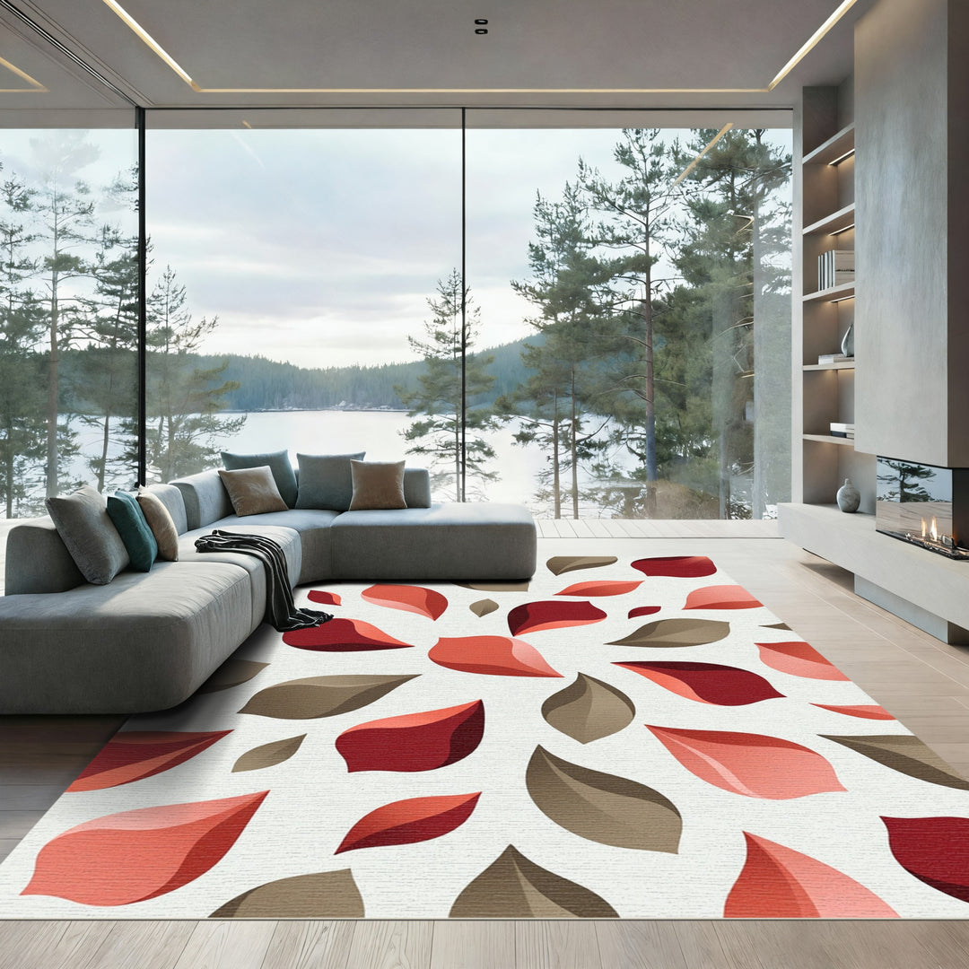 Gradient Leaf Arrangement Red Tones Rug