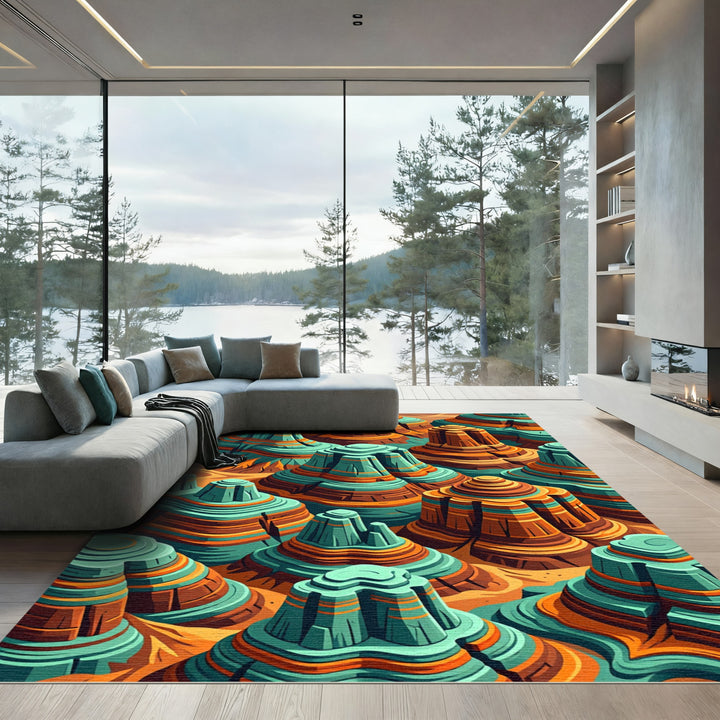 Teal Orange Canyon Landscape Abstract Rug