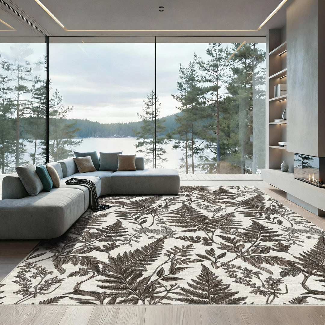 Vintage Sepia Fern Botanical Arrangement Rug