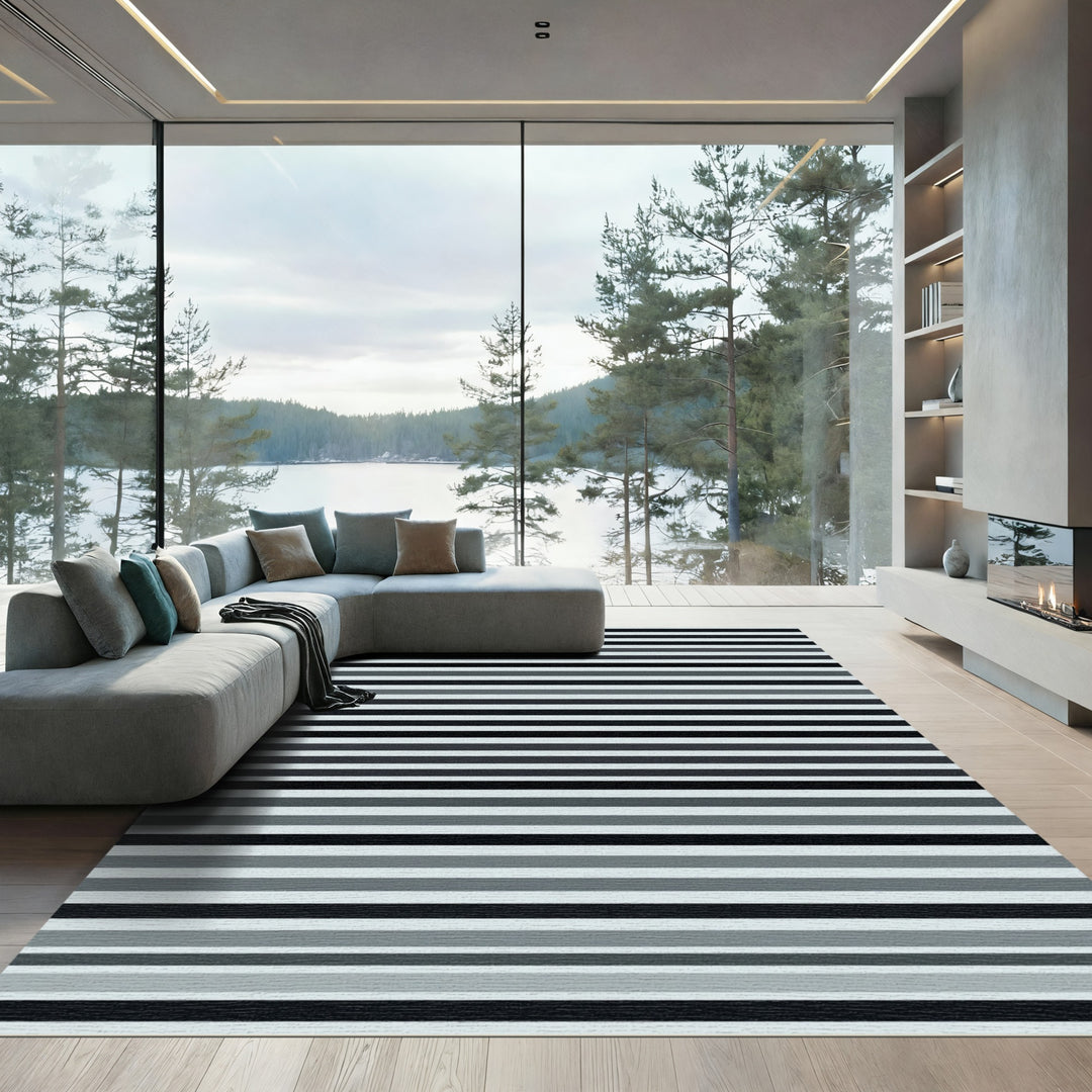 Graphic Black White Striped Rug