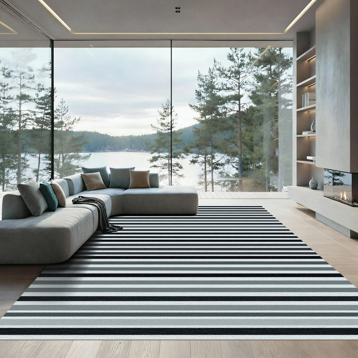 Graphic Black White Striped Rug