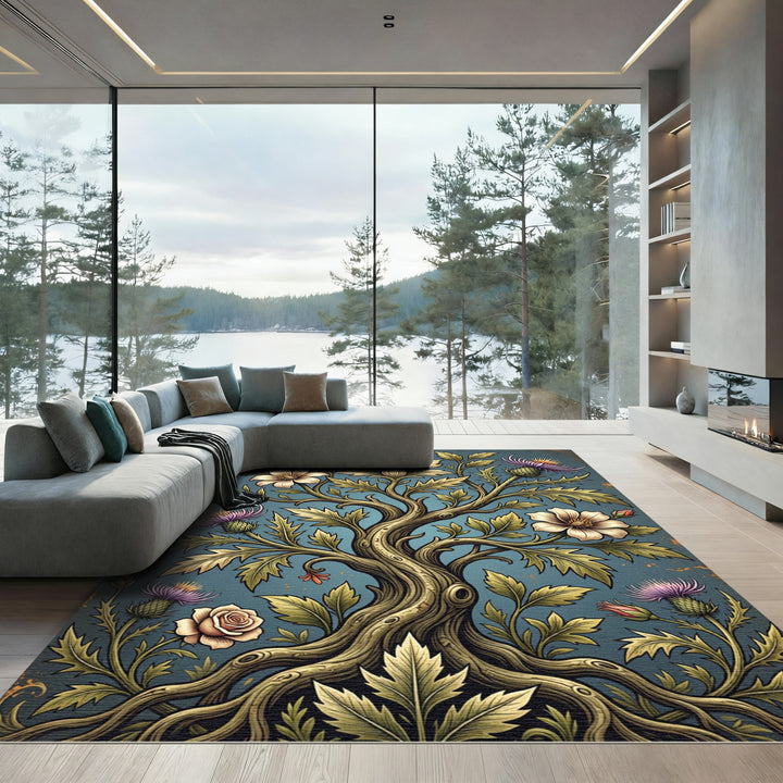 Whimsical Floral Tree Botanical Art Rug