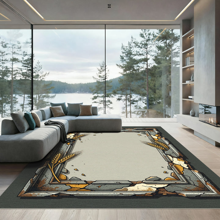 Cracked Frame Golden Wheat Rug