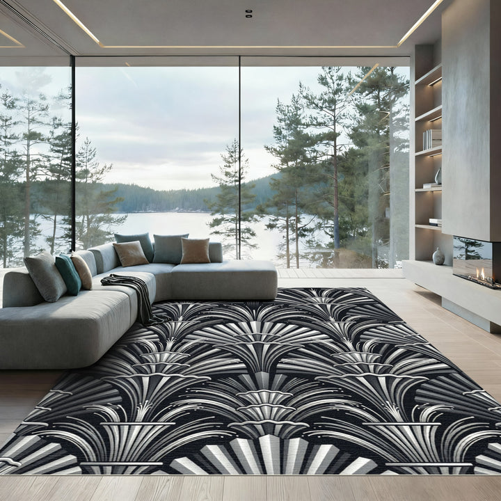 Art Deco Black Silver Fountain Rug