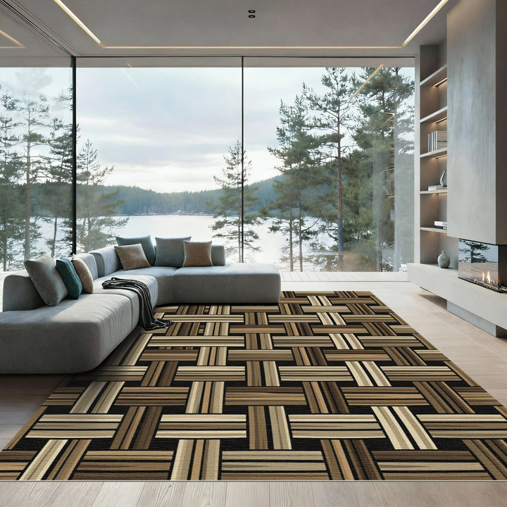Woven Wood Grain Basketweave Rug