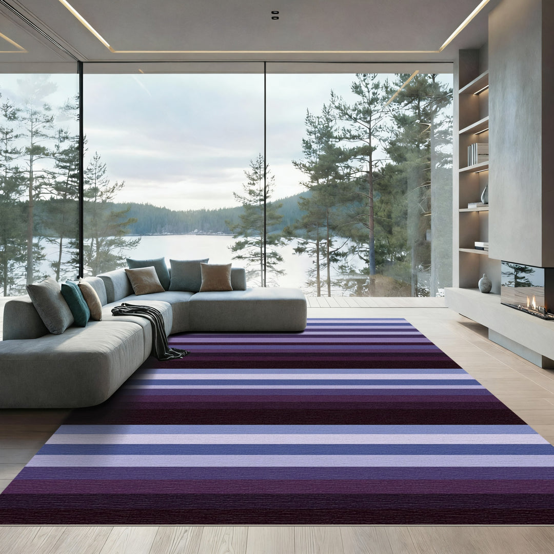 Purple Blue Gradient Horizontal Stripes Rug