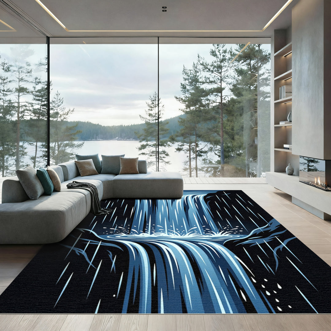 Azure Waterfall Cascade Flowing Rapids Rug
