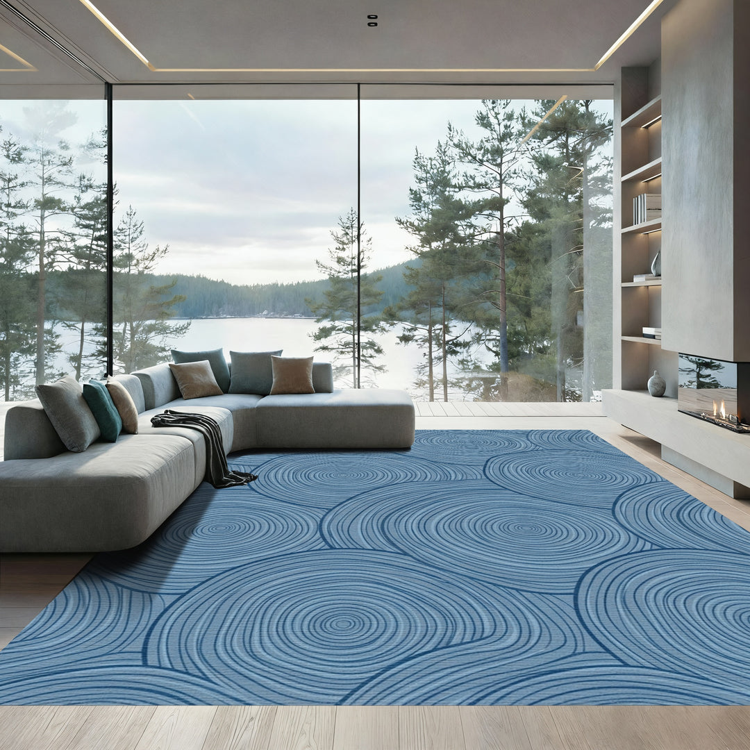 Deep Blue Spiral Swirl Rug