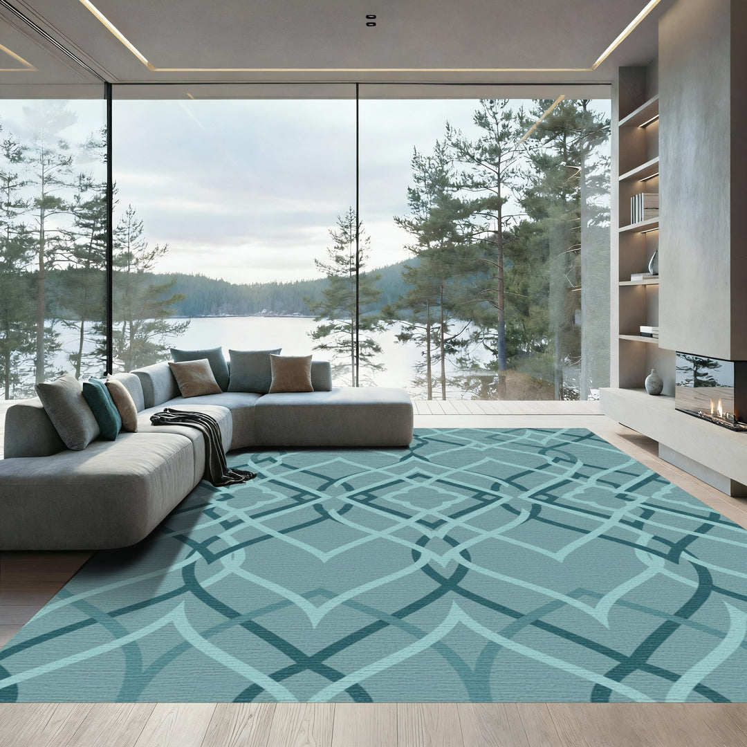 Teal Lattice Ogee Overlap Rug